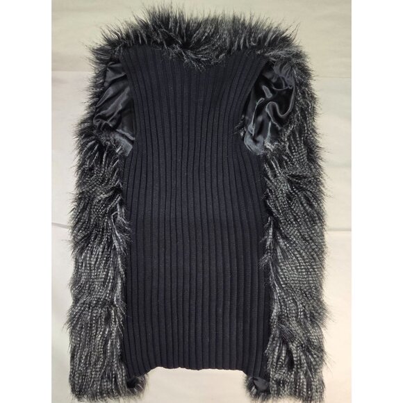 RXB Vest Black Faux Fur Sweater High Neck Long Tunic Style  Women's Medium - Picture 11 of 11